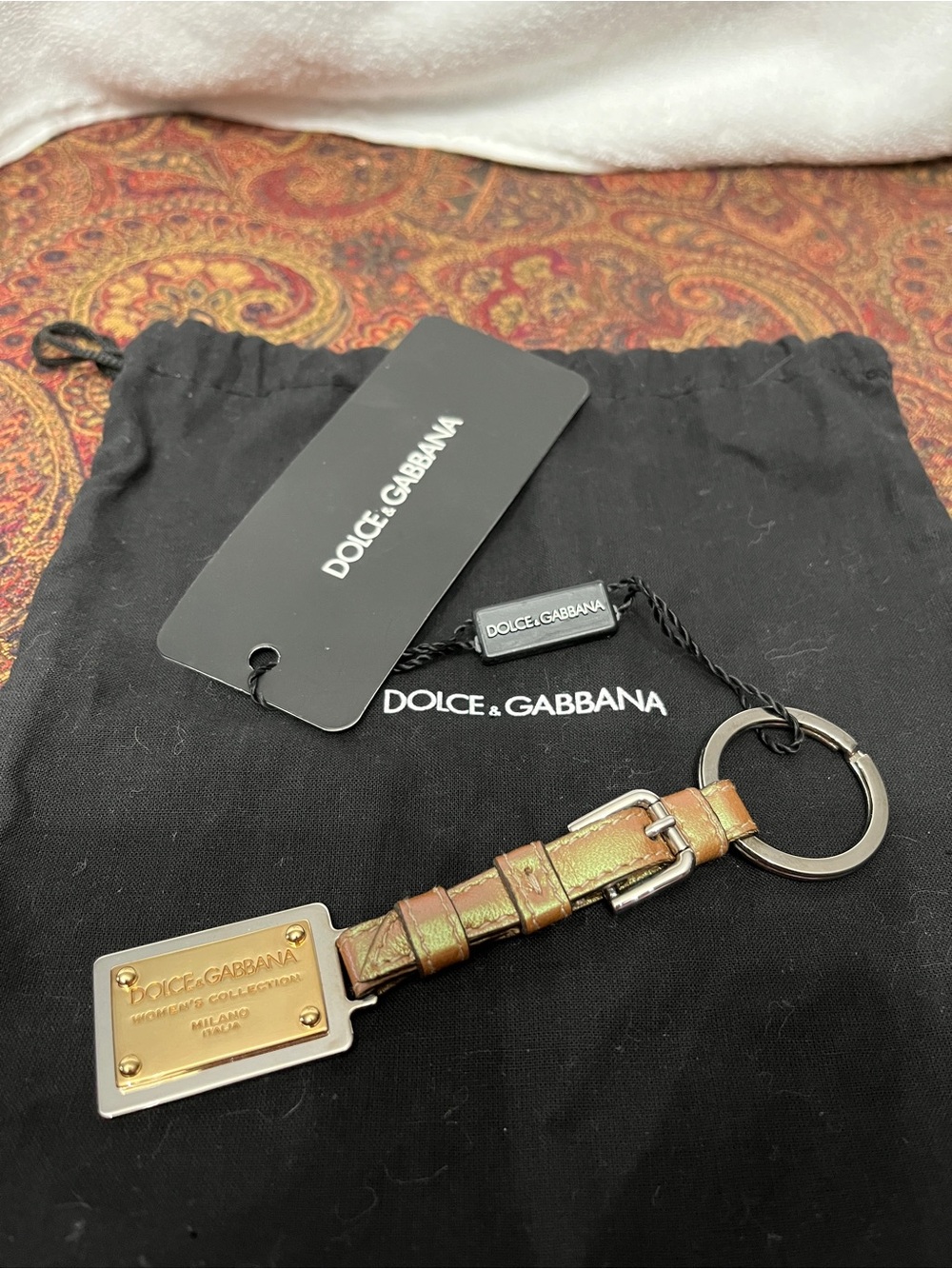 Dolce & Gabbana Iridescent Light Brown Leather Keyring - NWT - Authentic